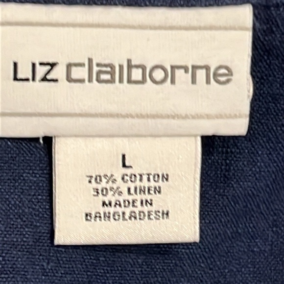 Liz Claiborne Navy Blue Tank Top Tunic Sleeves Linen Blend Women Size L New - Picture 4 of 7